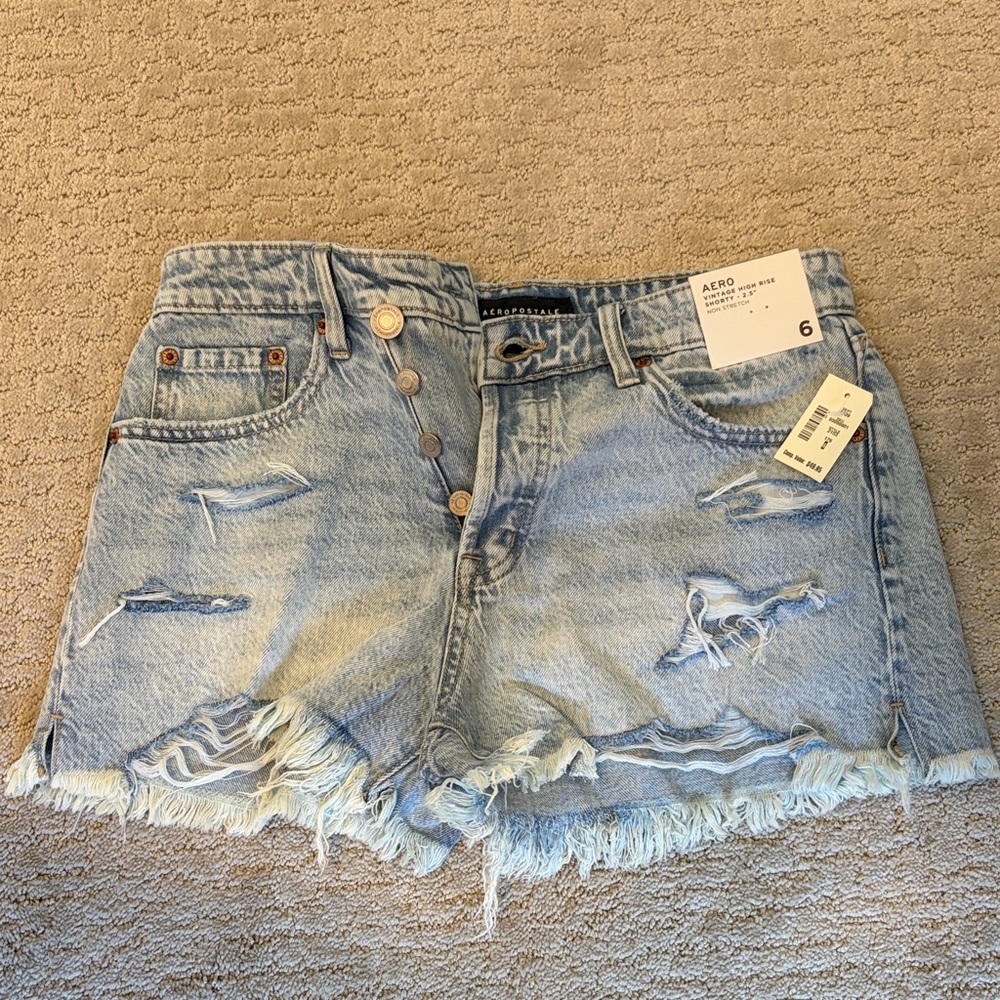 Aeropostale Distressed Light Blue Denim Shorts